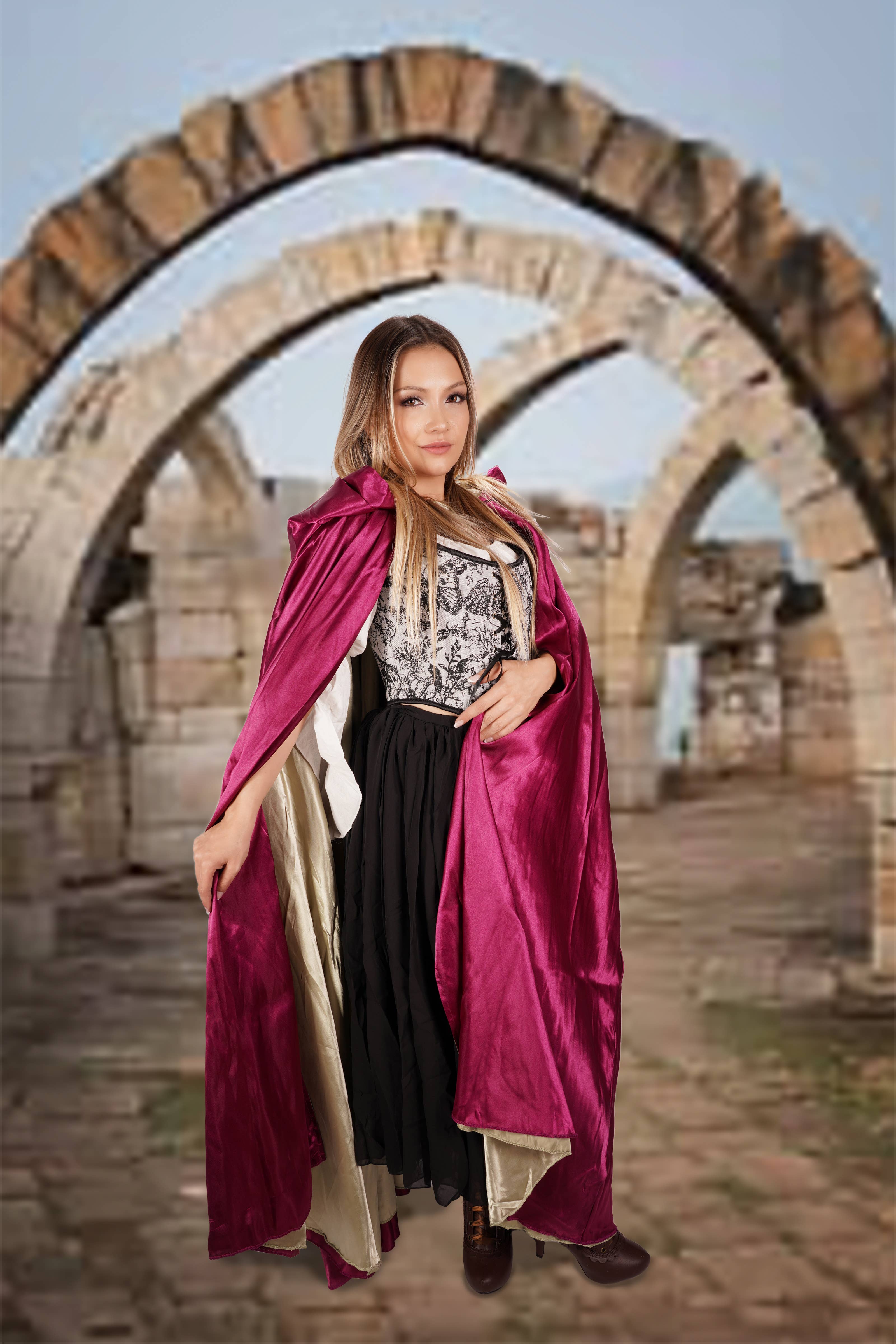 Western Fashion - Wholesale Cape - Women's - 8492 - Reversible Cape / Cloak with hood, Satin,5
