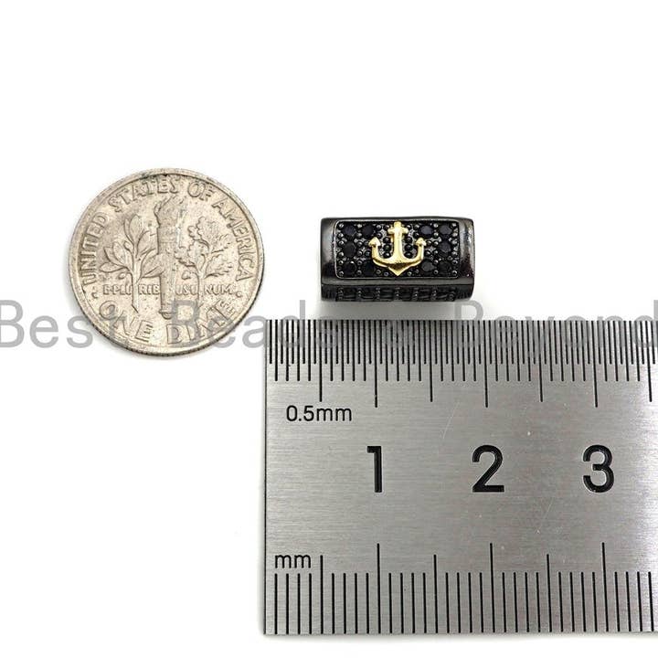 BestBeads&Beyond - Wholesale Individual Charm/Pendant - Lion Head/Anchor Bead,Tube Spacer Bead, Black CZ Pave Tube Spacer Beads for Men/Women Jewelry Making, 7x14mm, sku#Y242