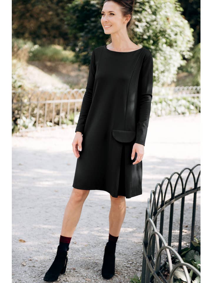 LeMuse – Vestido - Mulher por atacado – Vestido Preto Minimalista da Lemuse, Roupa Feminina, A Line