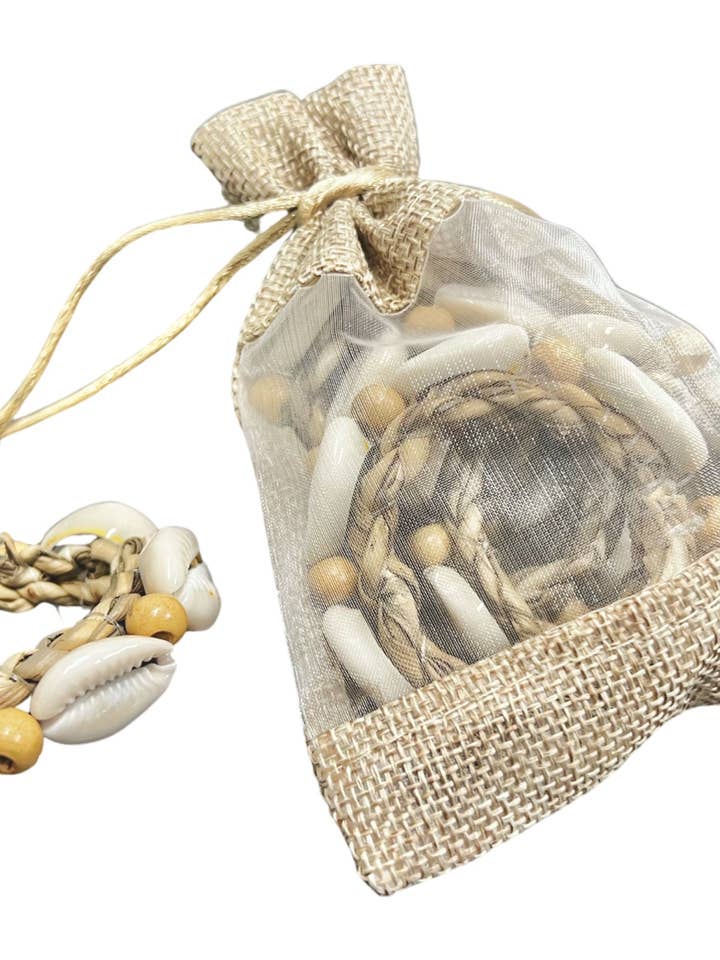 Woven Cowrie Shell Napkin Ring Set/4 for wholesale by Bamboo Source Tropical Decor