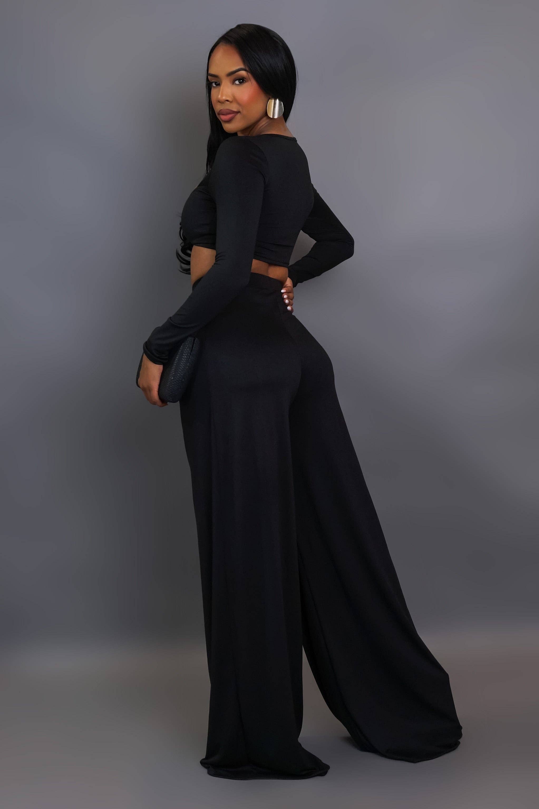 5besties inc - Wholesale Top & Pant Set (NOT Loungewear) - Women's - METAL TRIM FRONT CROP TOP AND WIDE LEG PANTS SET1