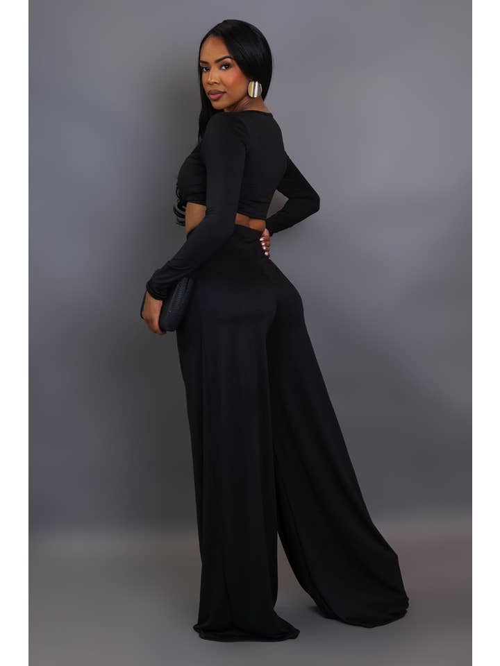 5besties inc - Wholesale Top & Pant Set (NOT Loungewear) - Women's - METAL TRIM FRONT CROP TOP AND WIDE LEG PANTS SET1