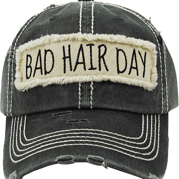 Funky Junque - Wholesale Baseball Cap - Women's - Vintage Patch Hat - Bad Hair Day (Black)