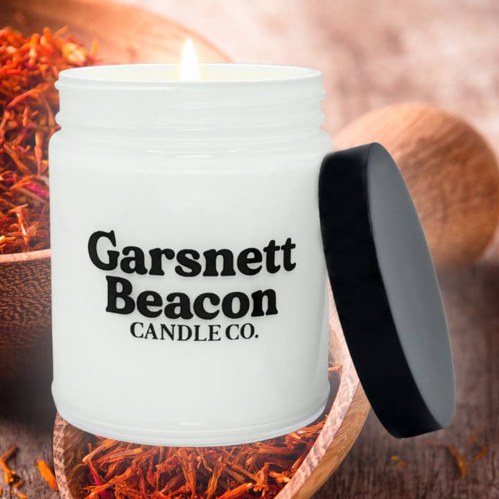 Saffron Cedarwood Scented Candle for wholesale by Garsnett Beacon Candle Co.