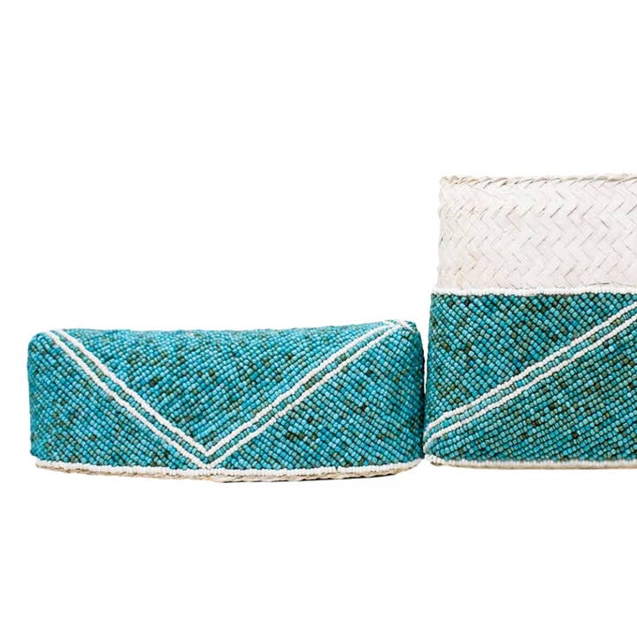 Turquoise White Macy Beaded Clutch: Turquoise/White for wholesale on Faire