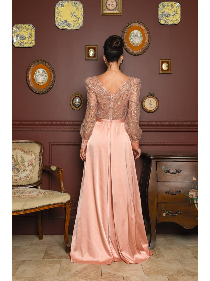 RICARICA INC. - Wholesale Gown - Women's - 2431-SOLID COLOR SATIN AND SEQUIN GLITTER MAXI DRESS8