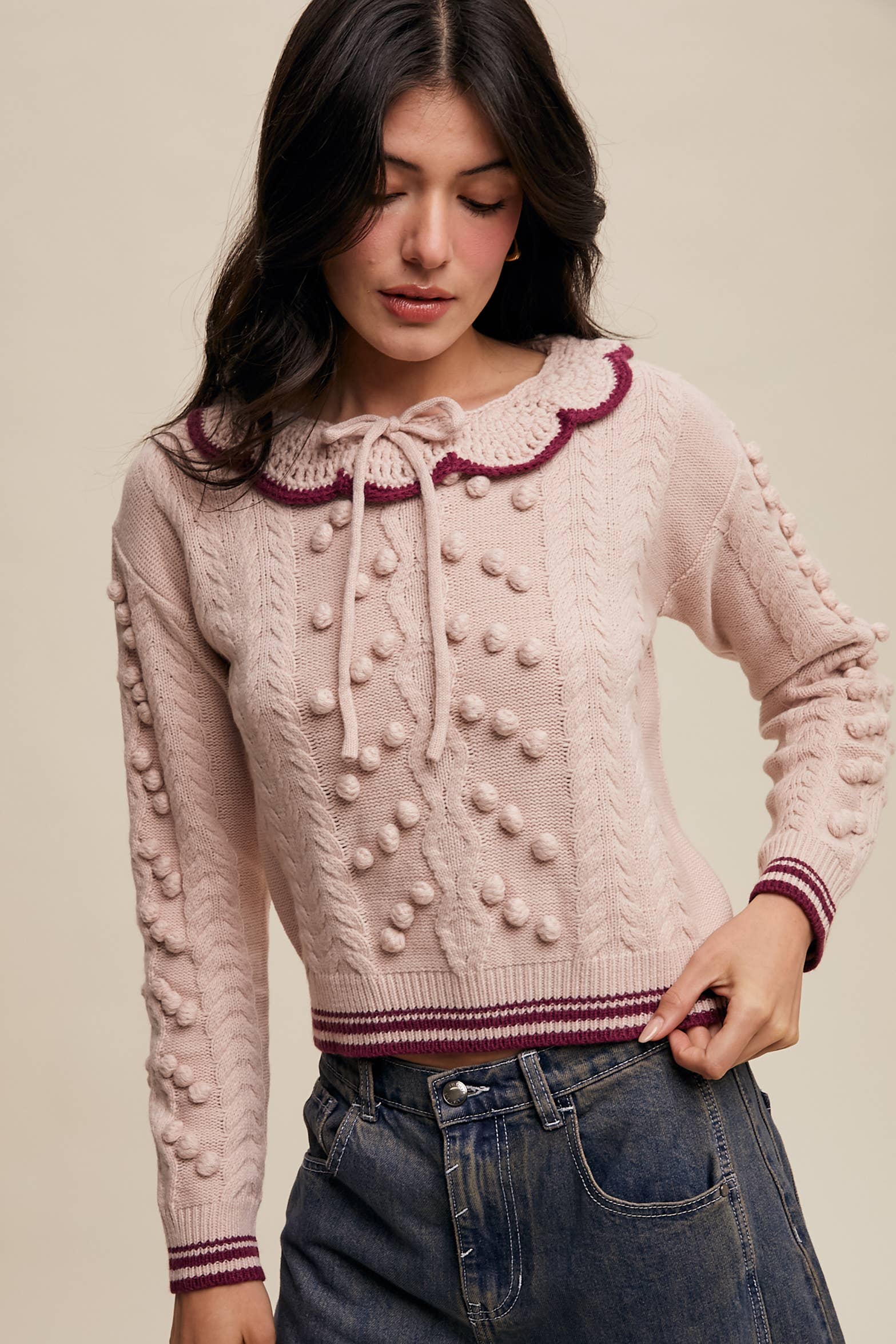 Listicle - Wholesale Knit Sweater - Women's - Pom Pom Cable Knit Sweater0