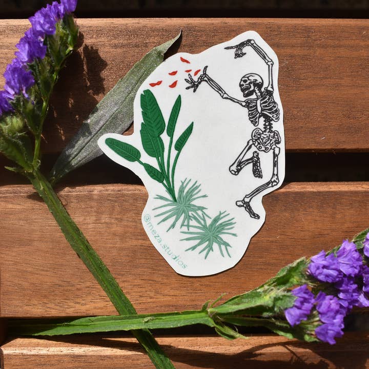 Dancing Calavera Hand Cut Sticker for wholesale by Meza Studios LLC