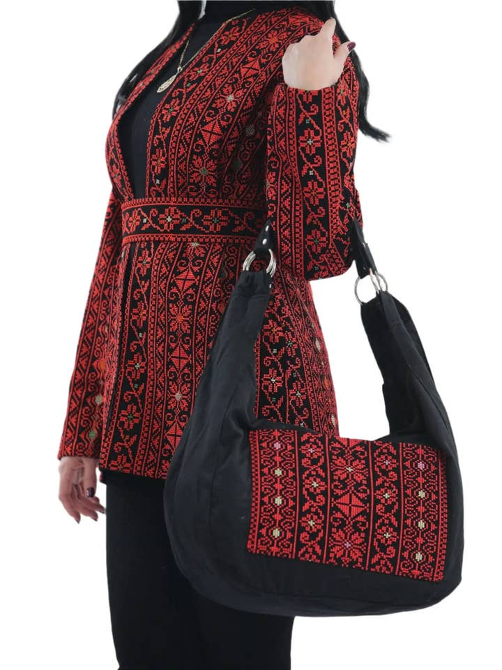 Borsa Tote con Design Tatreez: Borsa a Spalla Spaziosa e Stile che Rappresenta la Palestina per la vendita all'ingrosso da parte di Palestinian Elegance