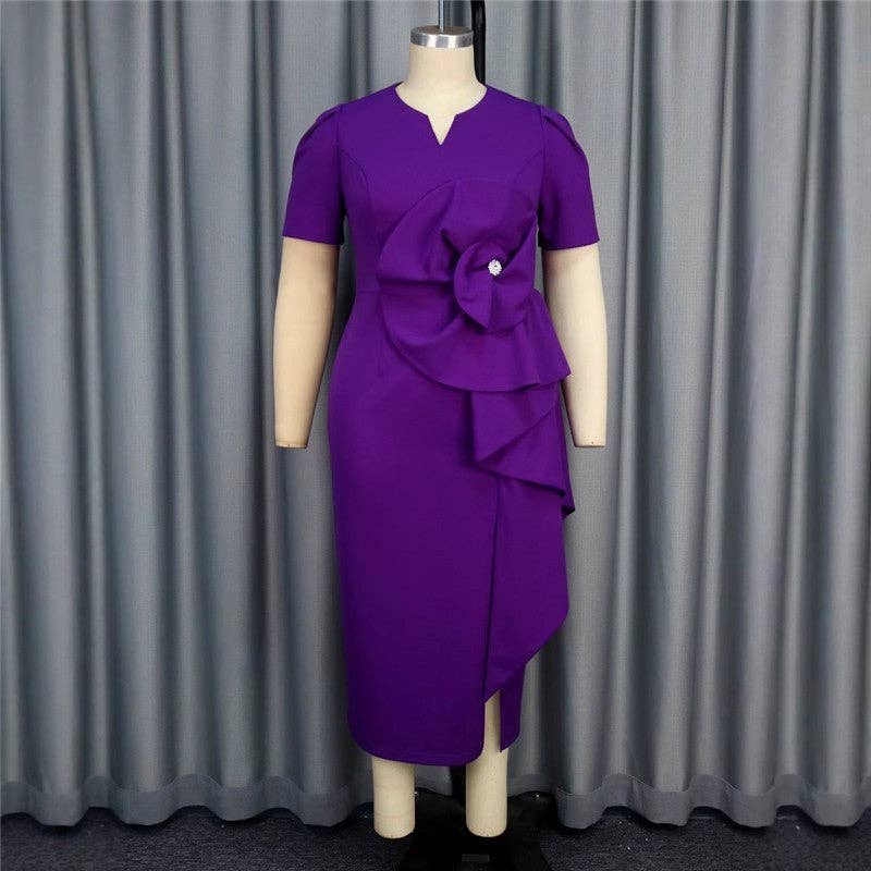 PURPLE Floral Embroidered High Neck Cocktail Dress for wholesale on Faire2