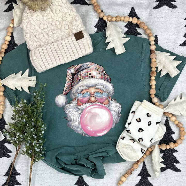 Trendy Tee Co. - Wholesale Screen printed t-shirt – Women′s - Disco Bubblegum Retro Santa Tee0