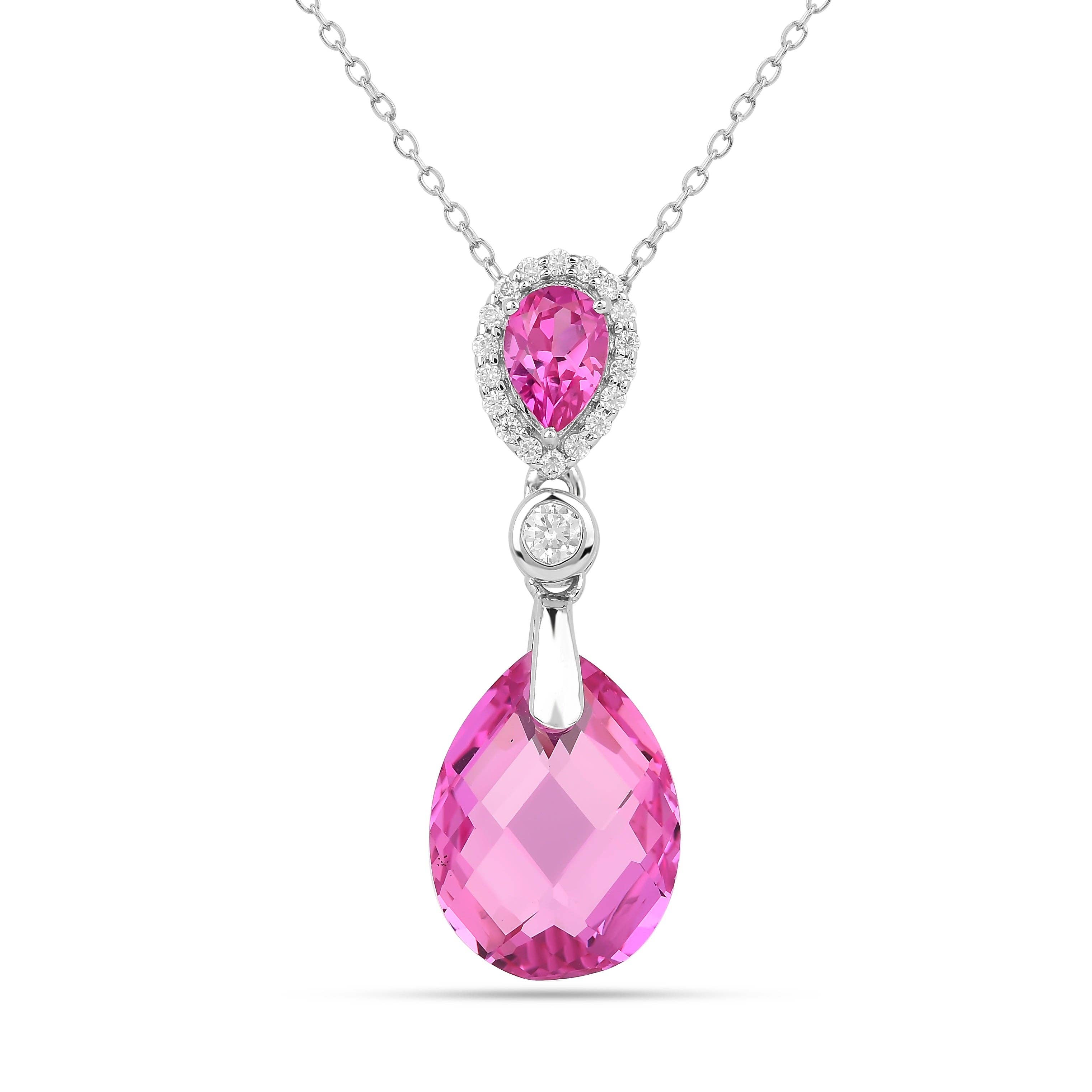 FCJ Jewelry LLC - Wholesale Pendant/Charm Necklace - 925 Silver Created Pink Sapphire Teardrop Pendant Necklace0