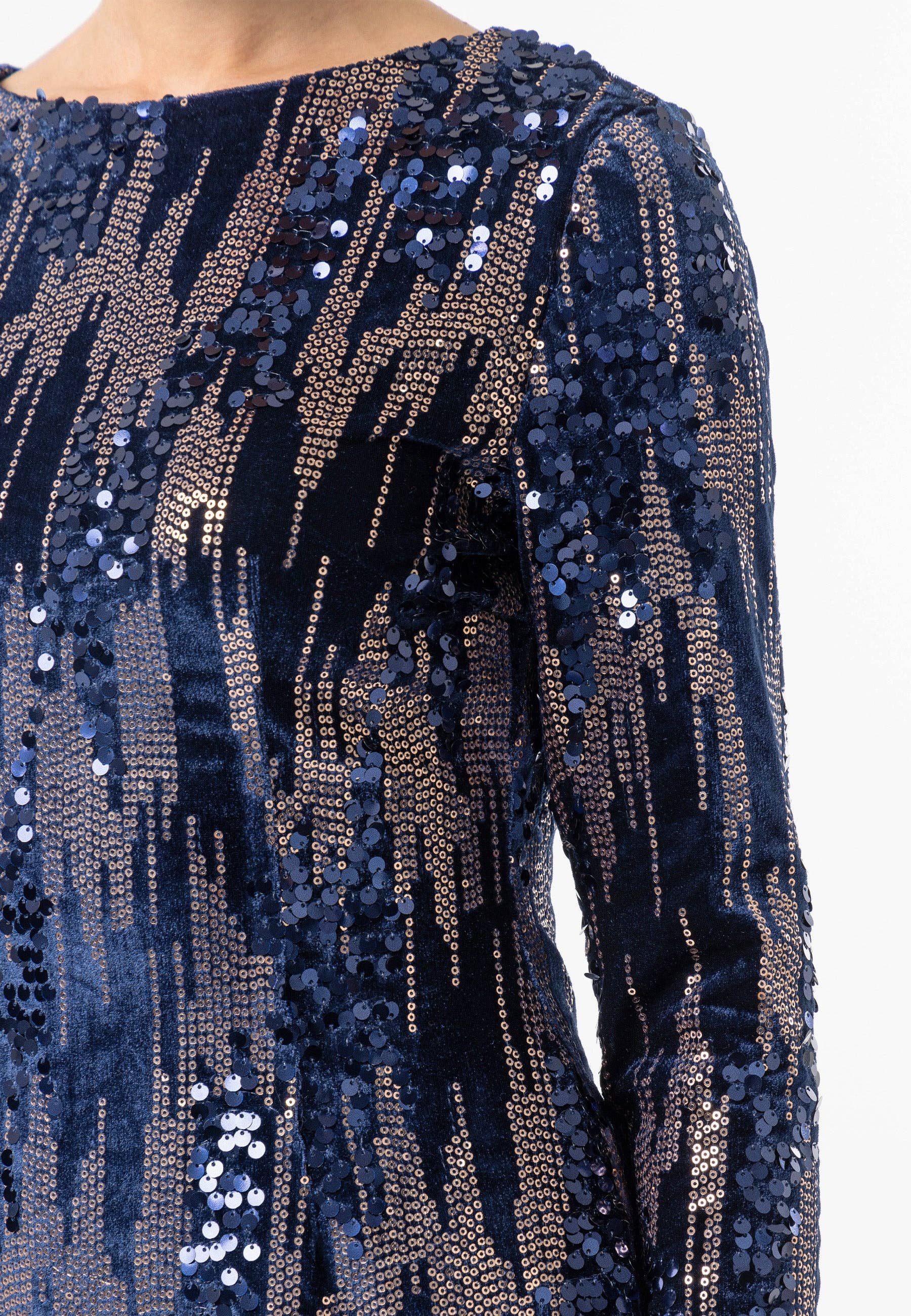 Navy Velvet Mini Cocktail Dress with Sequin Details for wholesale on Faire6