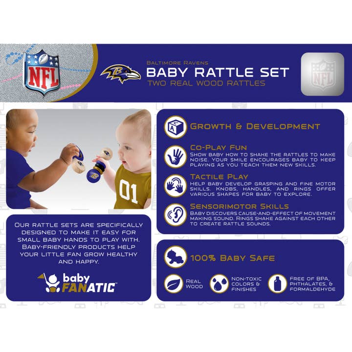Masterpieces Puzzles - Wholesale Handheld Rattle - Baby - Baltimore Ravens - Baby Rattles 2-Pack