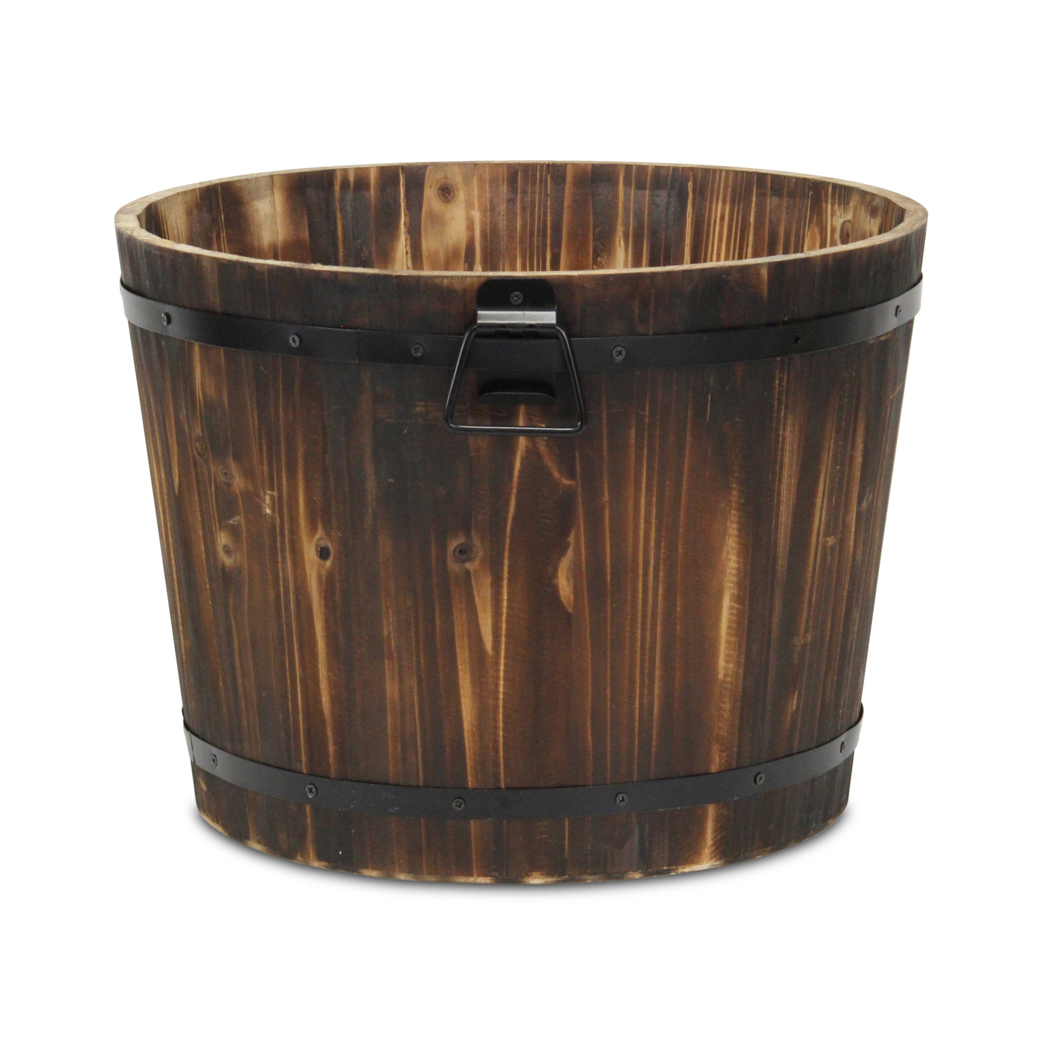 Cheungs Home Decor - Vente Pot - Seau décoratif en bois marron foncé Mariva avec accents et poignées en métal7