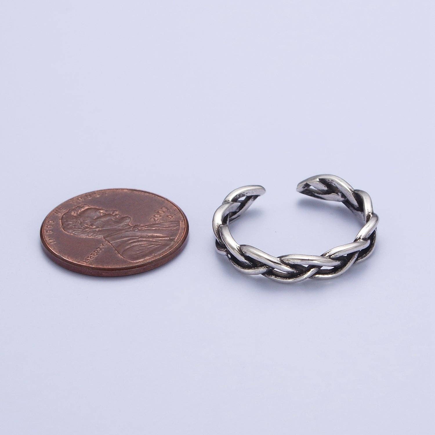 Aim Eternal - Wholesale Chain Ring - Antique Silver Twisted Braided Rope Chain Link Stackable Silver Ring | X5514