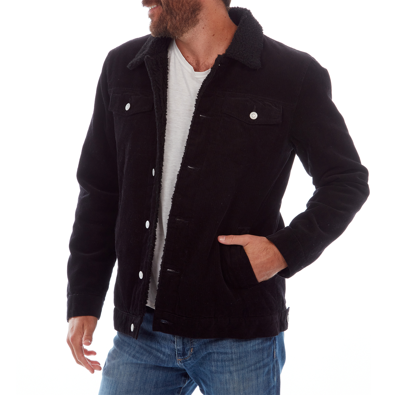 PX - Vente Veste – homme - Veste Trucker en velours côtelé avec doublure et col en sherpa - 2 couleurs1