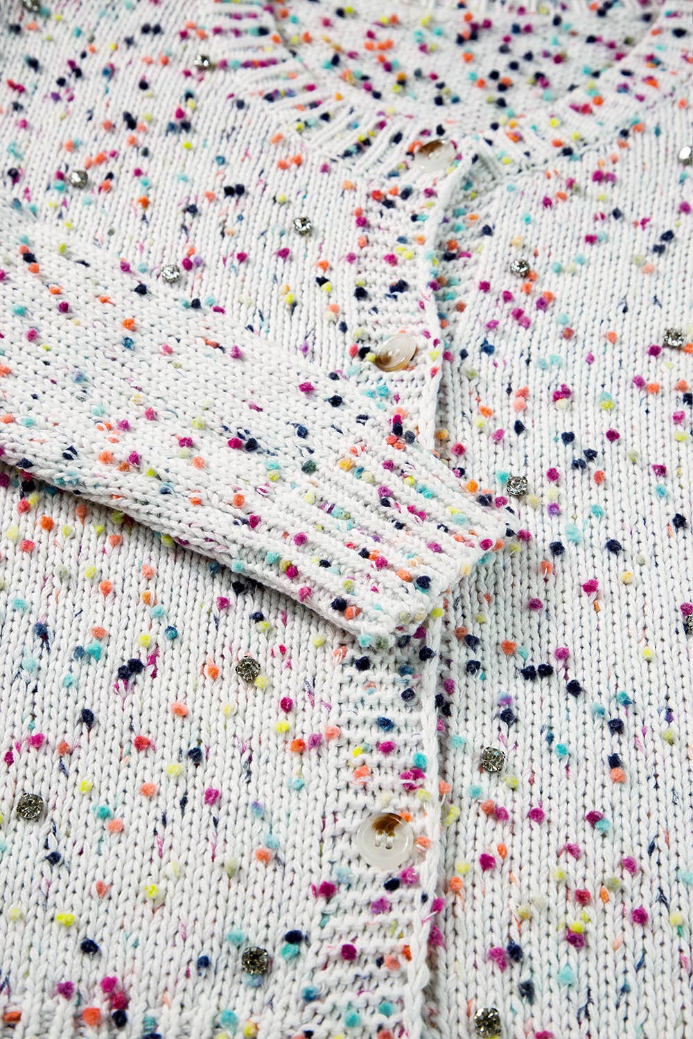 FULL TIME PURCHASE - Wholesale Cardigan - Women's - Rhinestone Decor Multicolor Confetti Sweater Cardigan
12