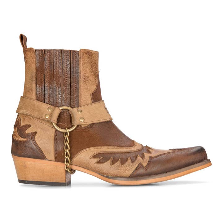 Marrone Stivali da cowboy in pelle da uomo alla caviglia marroni cubani biker western country. in vendita all'ingrosso su Faire