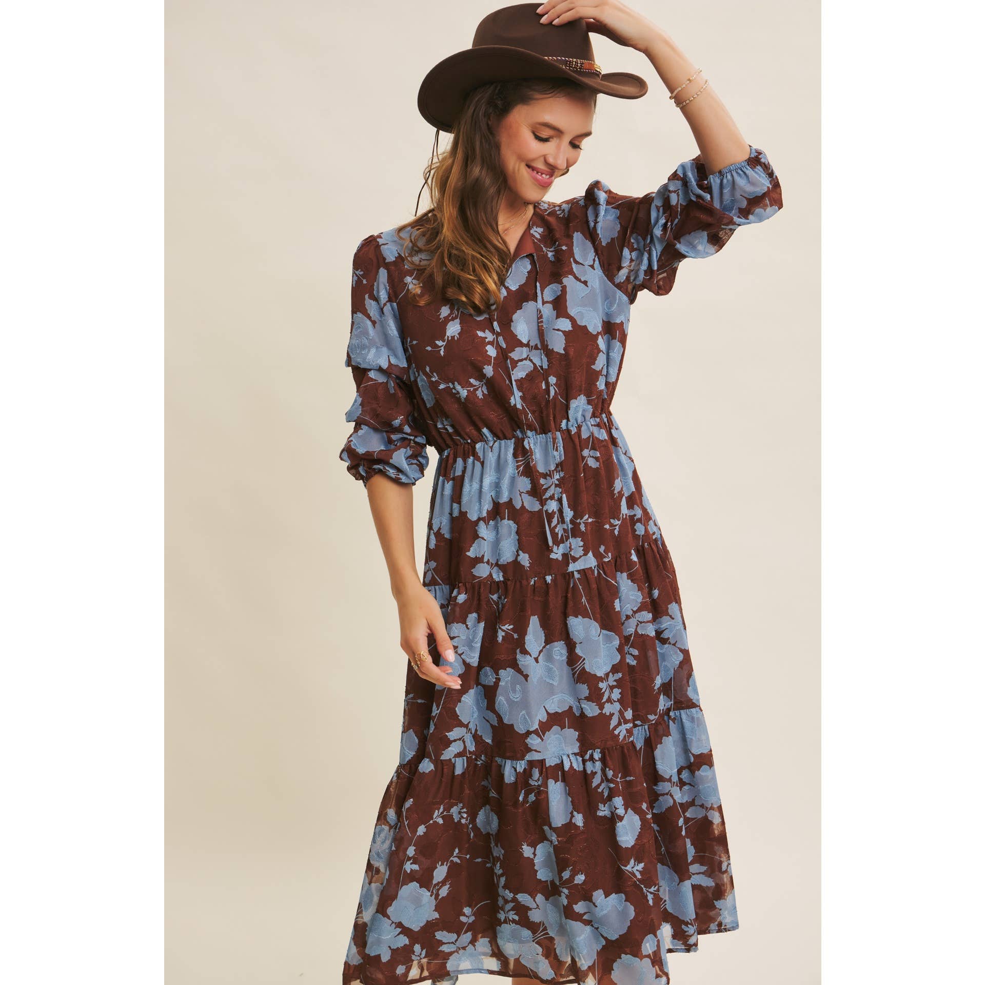 in february - Wholesale Dress - Women's - DREAMY JACQUARD FLORAL MIDI DRESS WITH STATEMENT SLEEVES15