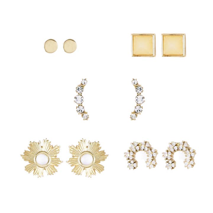 Tekstureret guld & CZ stolpeøreringesæt for engroshandel hos Kevia