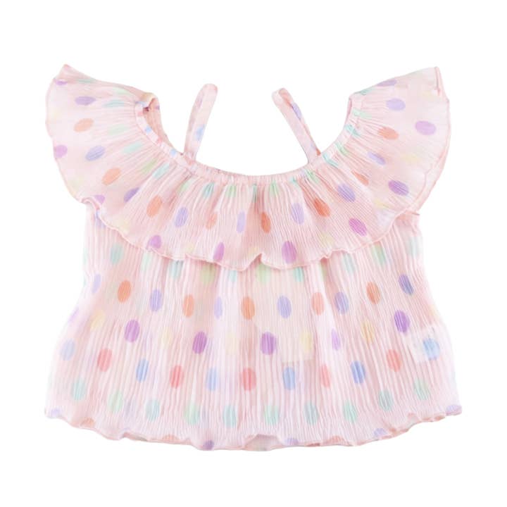 S50 13028-T Dot Chiffon Pleat Blouse (3 Colors) for wholesale by Doe a Dear