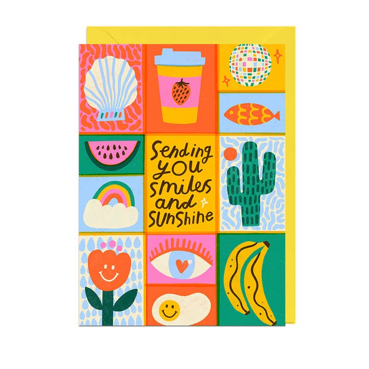 Jolly Awesome – wholesale Encouragement card – SENDING SMILES AND SUNSHINE YELLOW ENVELOPE Card