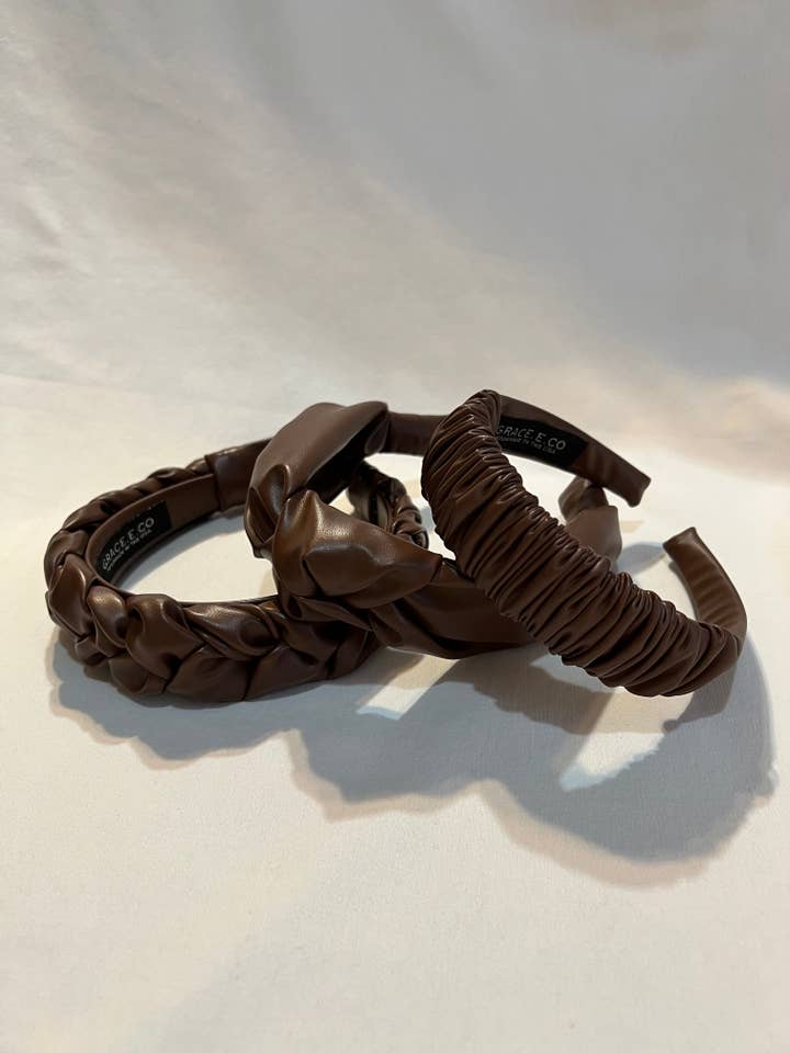 Chocolate Pleather Headbands | Brown Pleather Headbands for wholesale by Grace.E.Co