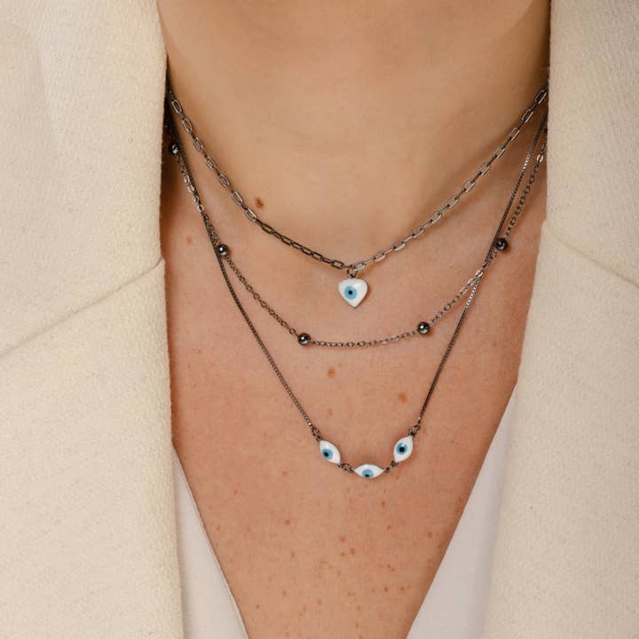 Triple Evil Eye Halskette Gunmetal für den Großhandel von House12