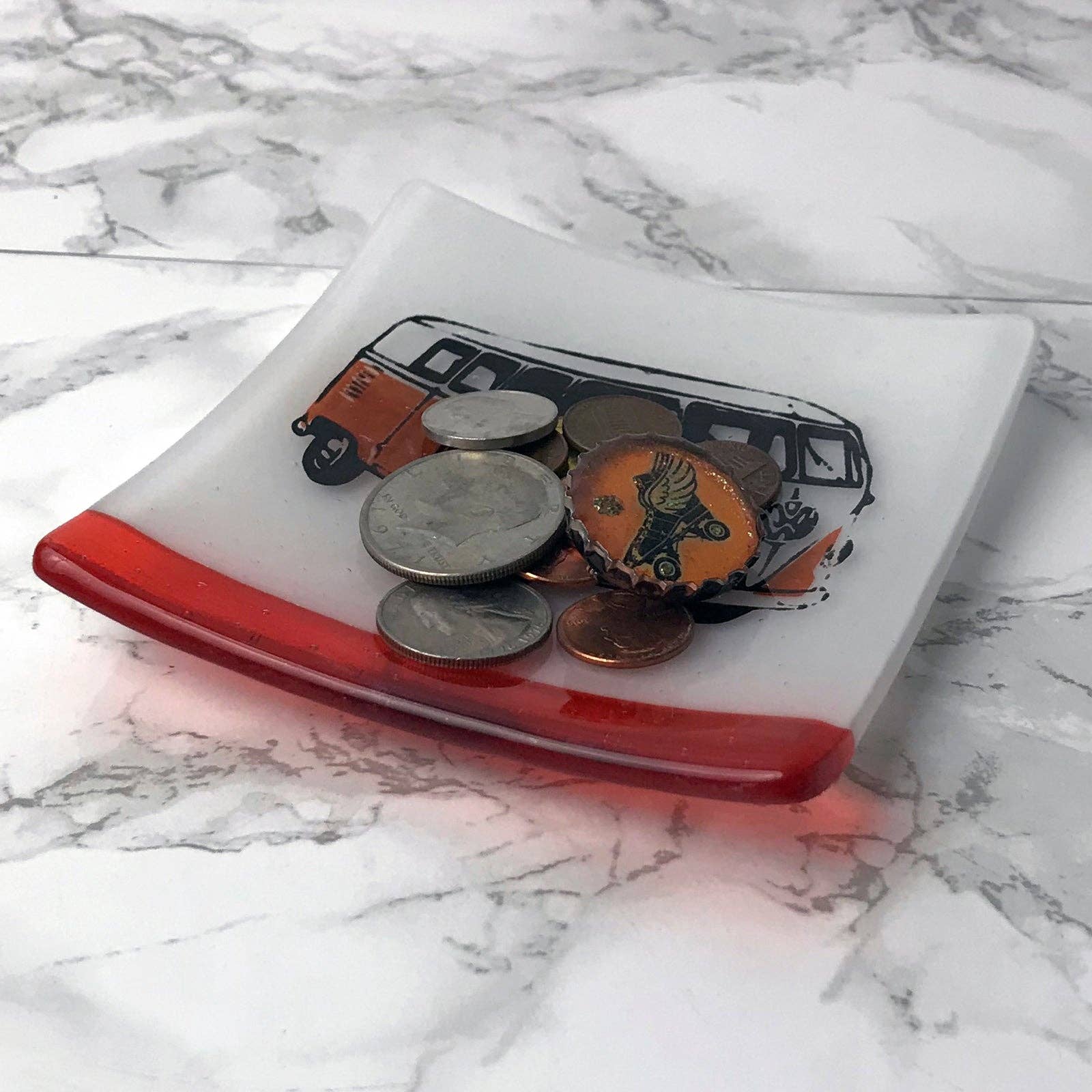Kiku Handmade | Contemporary Fused Glass Home Goods - Wholesale Decorative Plate/Dish/Bowl - VW Van Fused Glass 4.5" Catch-all Dish1