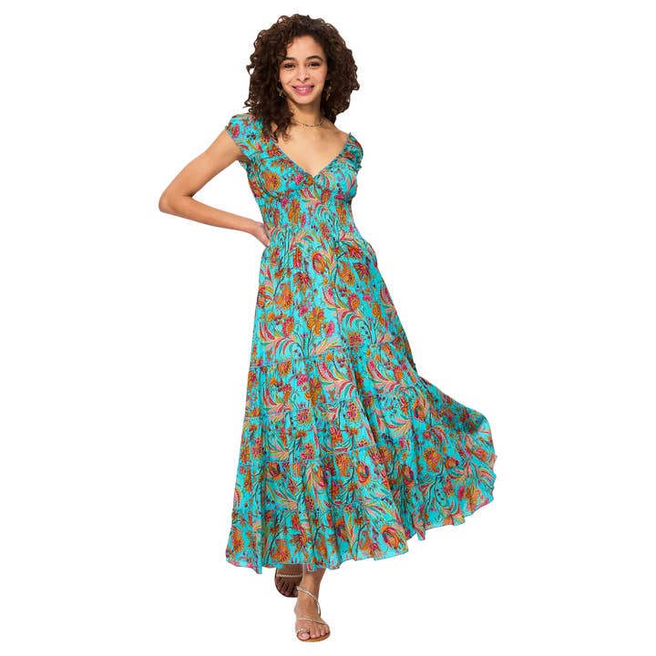 LONG SUMMER DRESS SHORT SLEEVES MAXI8043J for wholesale by Aller Simplement