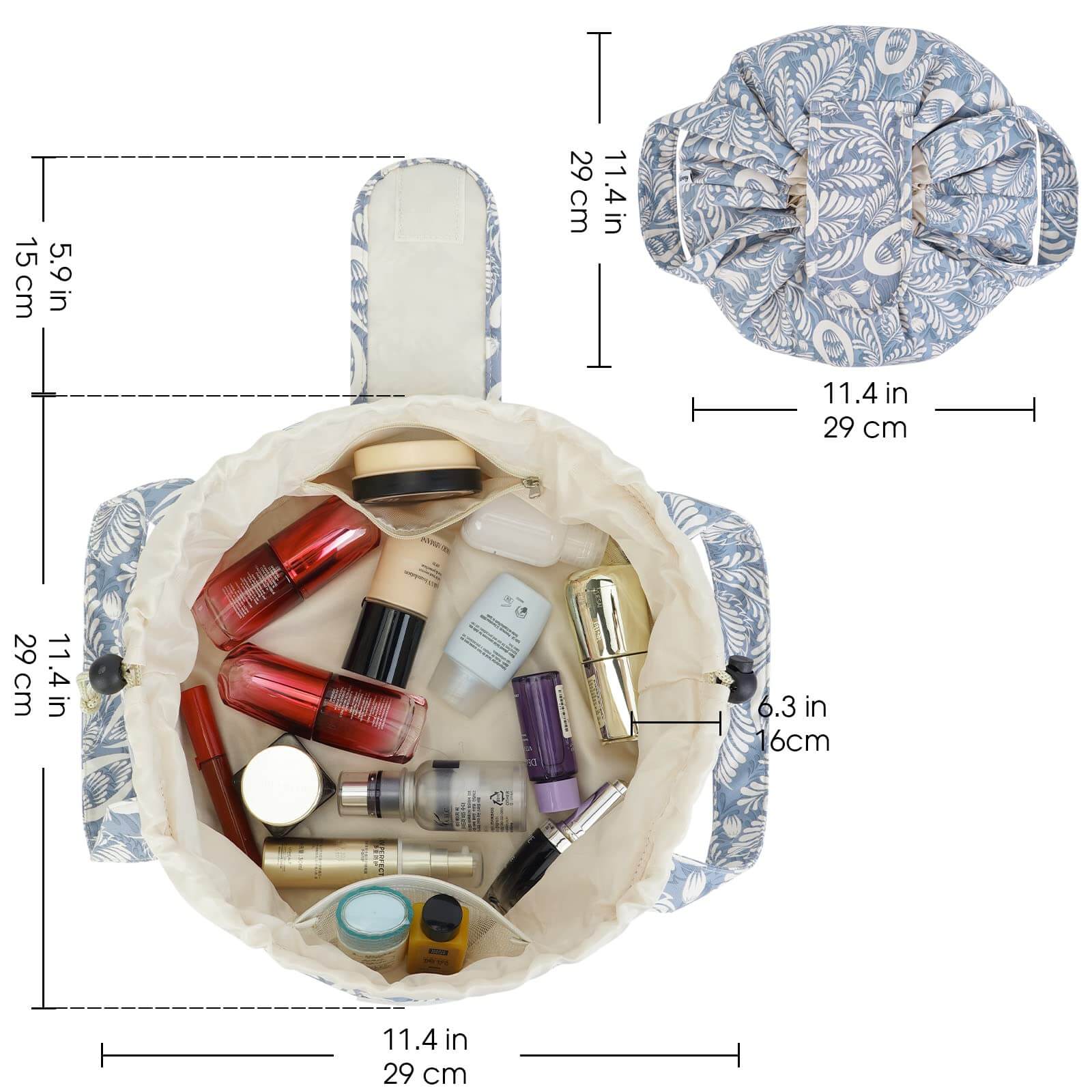 wandf – bolsa de maquilhagem e cosméticos por atacado – Saco de maquilhagem com cordão de barril Bolsas grandes para higiene pessoal cosmética12