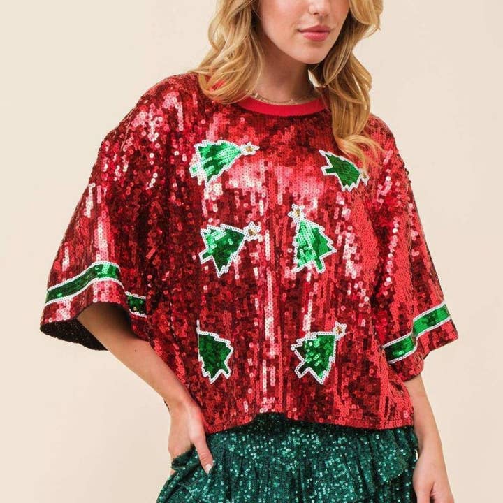 Rosa Clothing - Wholesale T-Shirt - Women's - Sequin Rugby Loose Crew Neck T-Shirt9