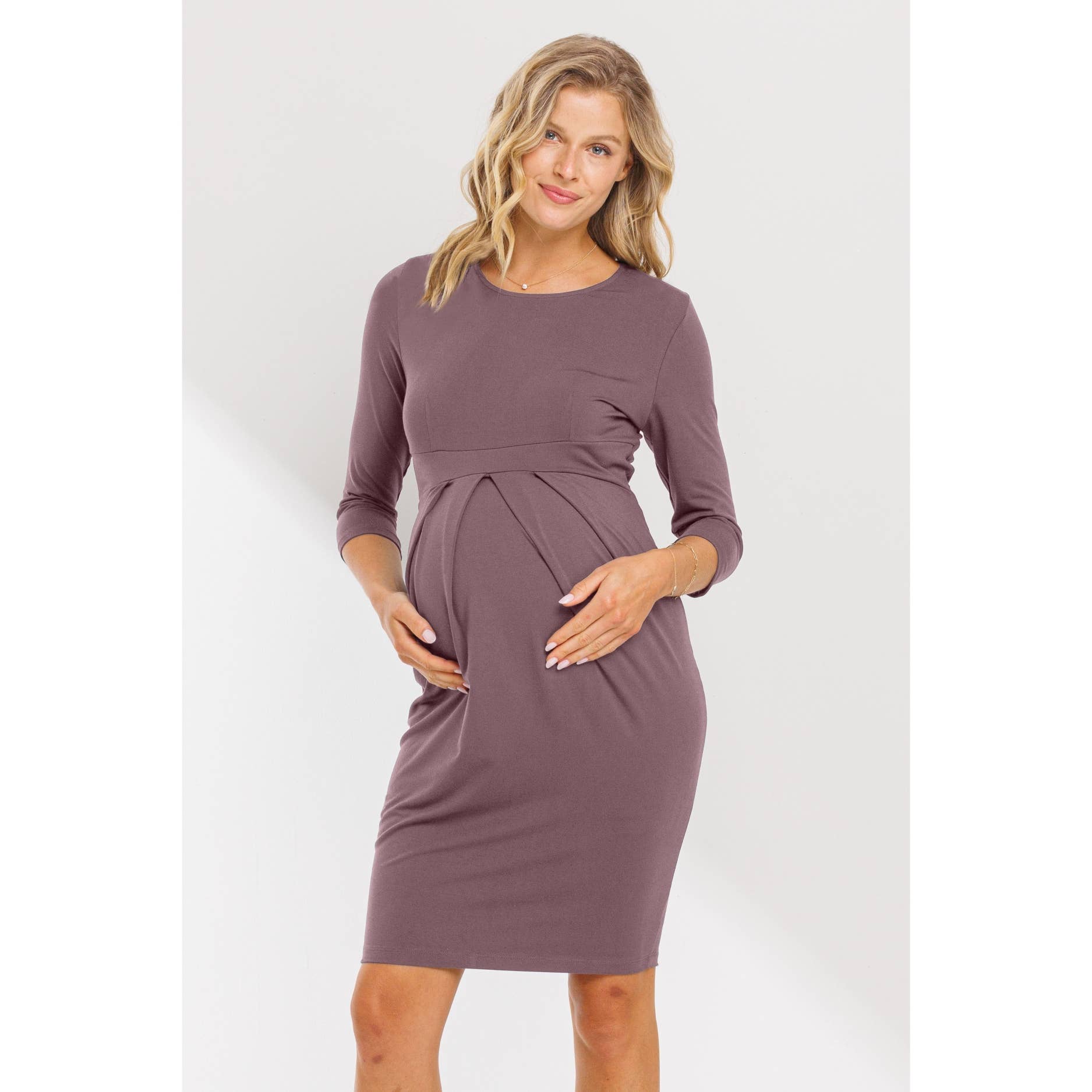 Hello Miz - Wholesale Dress - Maternity - Pleated Quarter Sleeve Maternity Solid Dress8