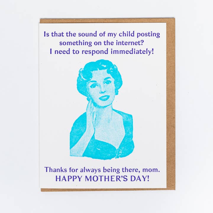 Internet Mom Mother's Day Greeting Card for wholesale by Lady Pilot Letterpress