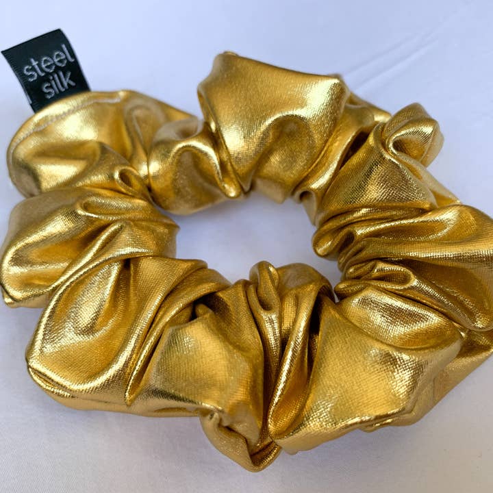 Shiny Gold Scrunchie for wholesale by Steel Silk LLC