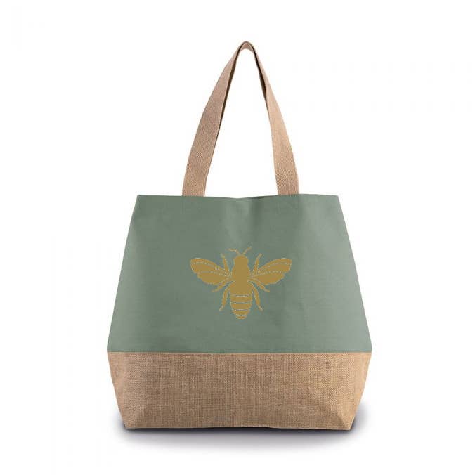 Kim Shopper aus farbigem Leinen und Jute in kontrastierendem Bienen-Design für den Großhandel von Crafty Clara