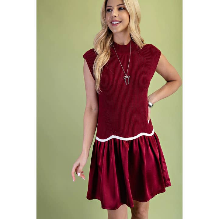 Mock Neck Knit Sweater Vest Dress for wholesale by STYLE USA