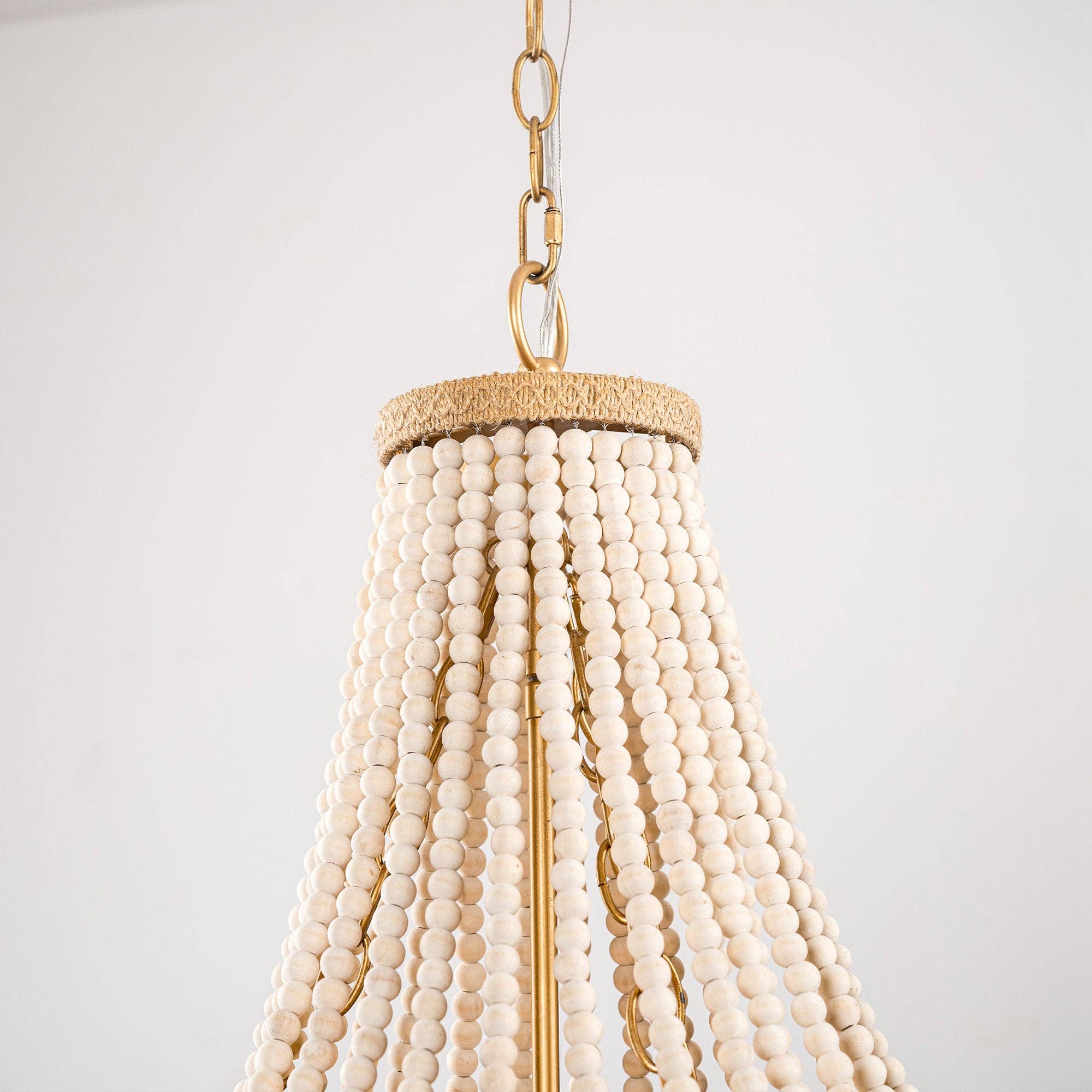 Brio Lighting - Wholesale Chandelier/Hanging Light - Farmhouse Chandelier 4-Light Golden Wood Bead Woven Shade8