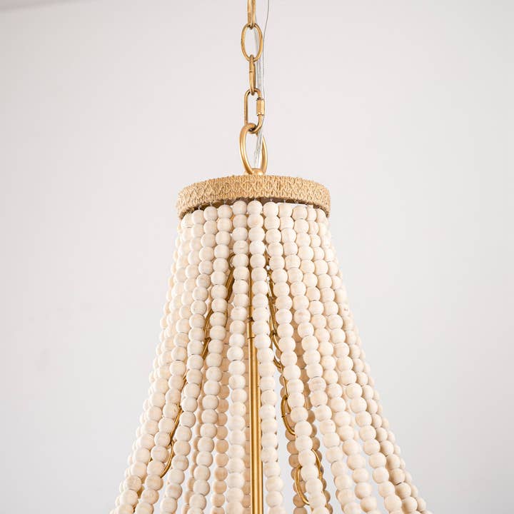 Brio Lighting - Wholesale Chandelier/Hanging Light - Farmhouse Chandelier 4-Light Golden Wood Bead Woven Shade8