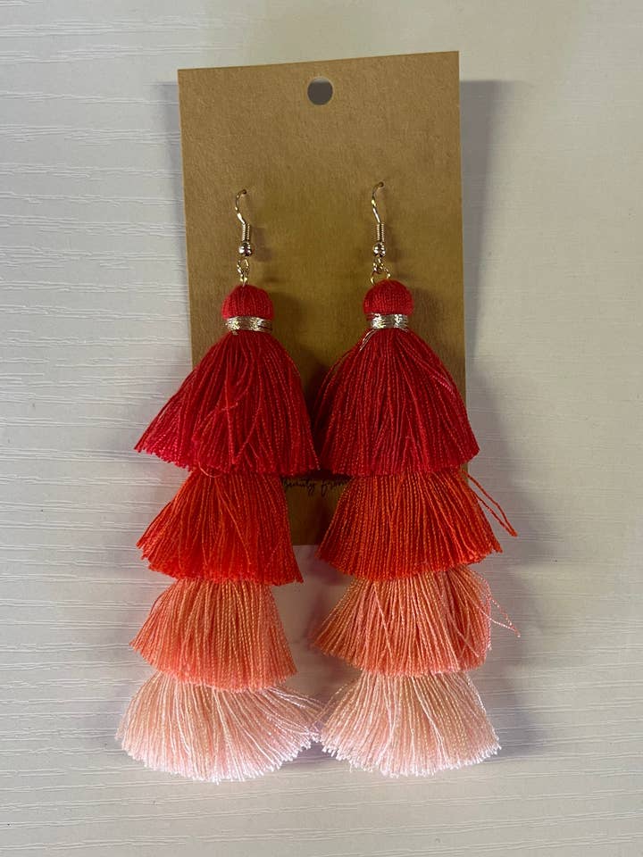 ‘Francesca' fringe earrings in red ombré for wholesale by Frayed