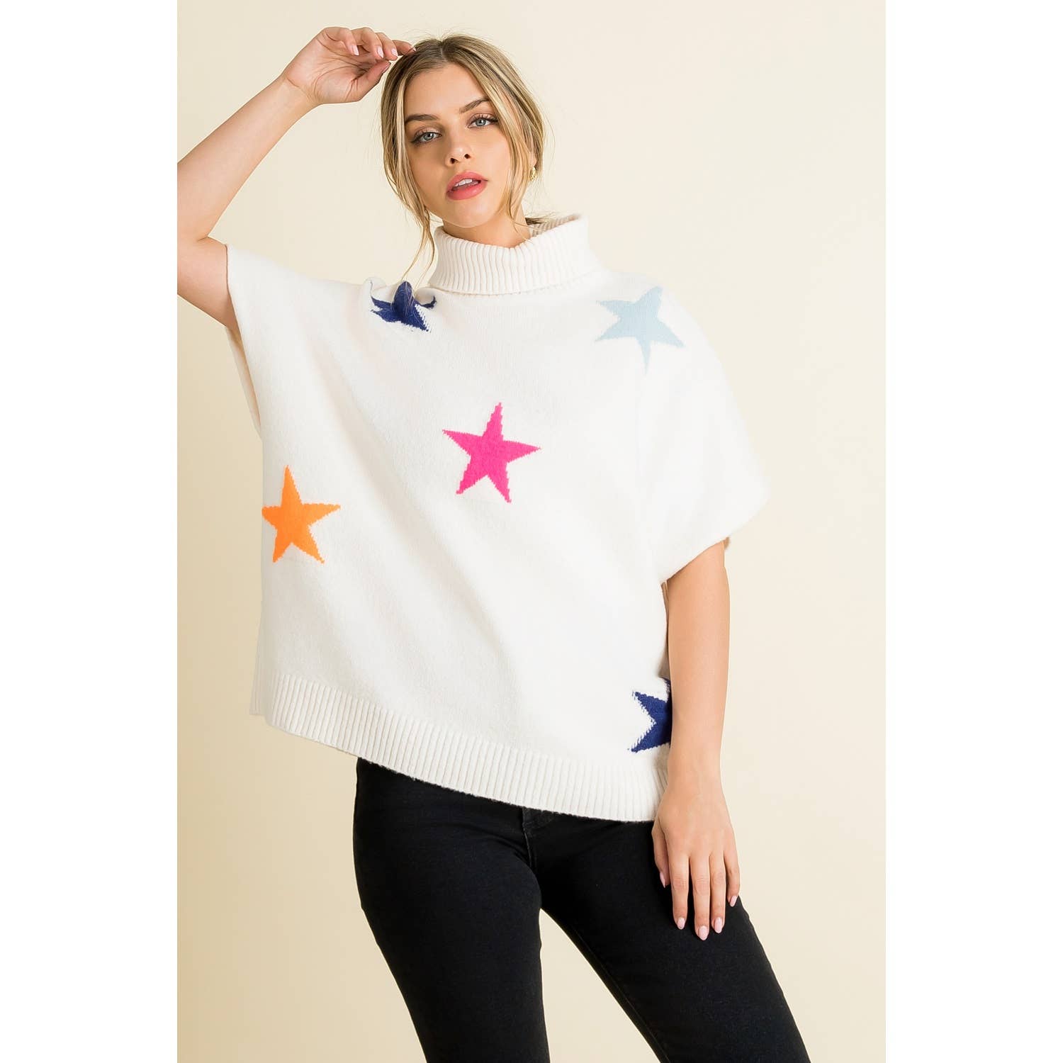 CREAM Star Pattern Poncho for wholesale on Faire6