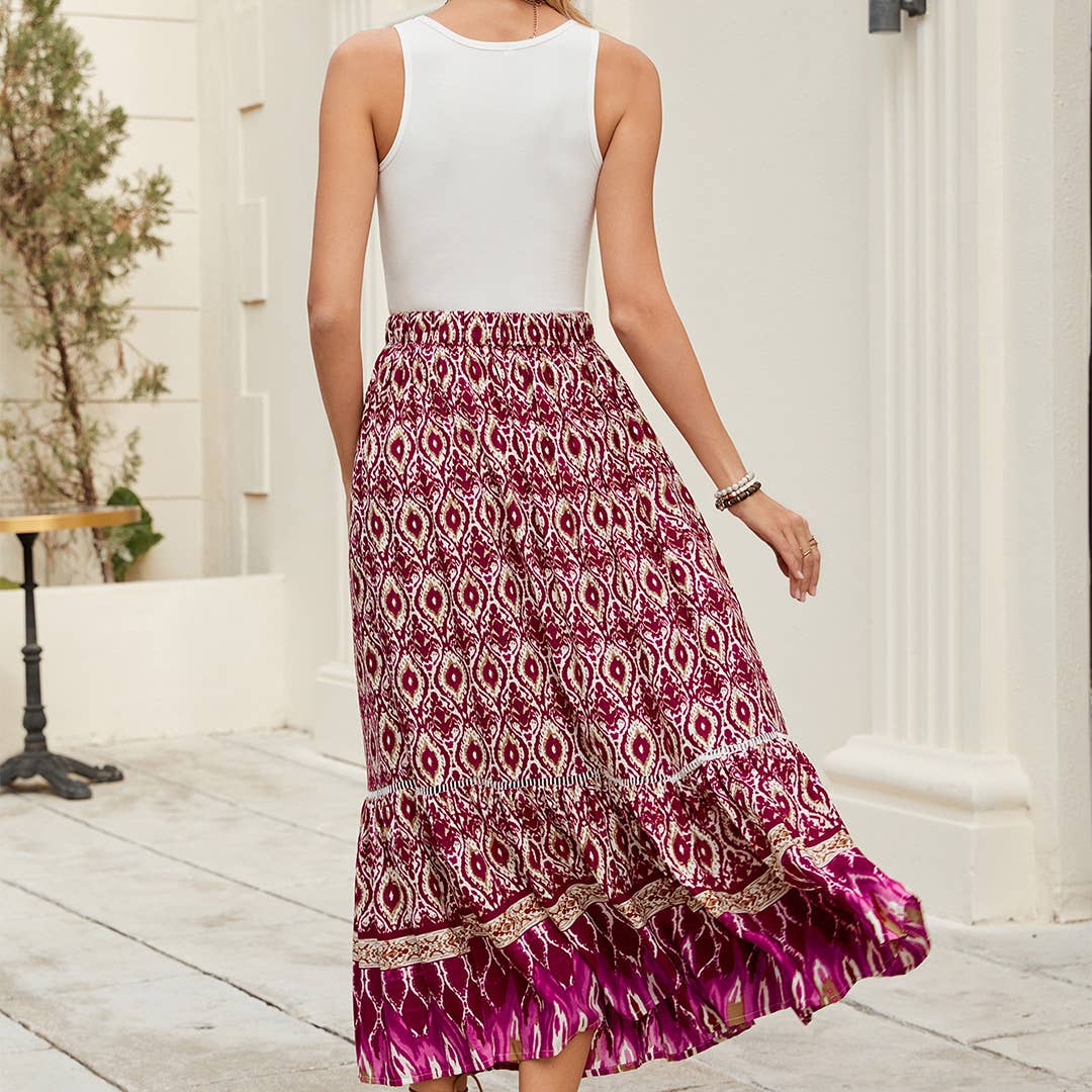 UNISHE – Großhandel Rock – Damen – Sommerliche Boho-Midirock mit Blumenmuster für den Strand ZK26742