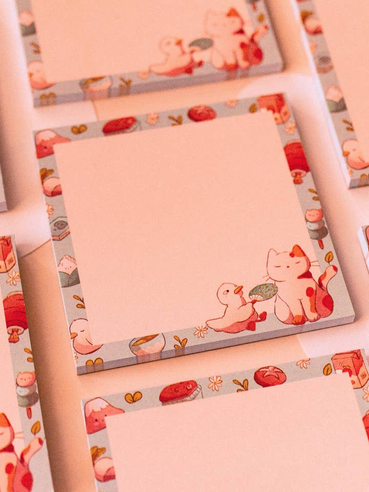 Bloc-notes quadrato con anatra e gatto in Giappone per la vendita all'ingrosso da parte di Sekai of kangae