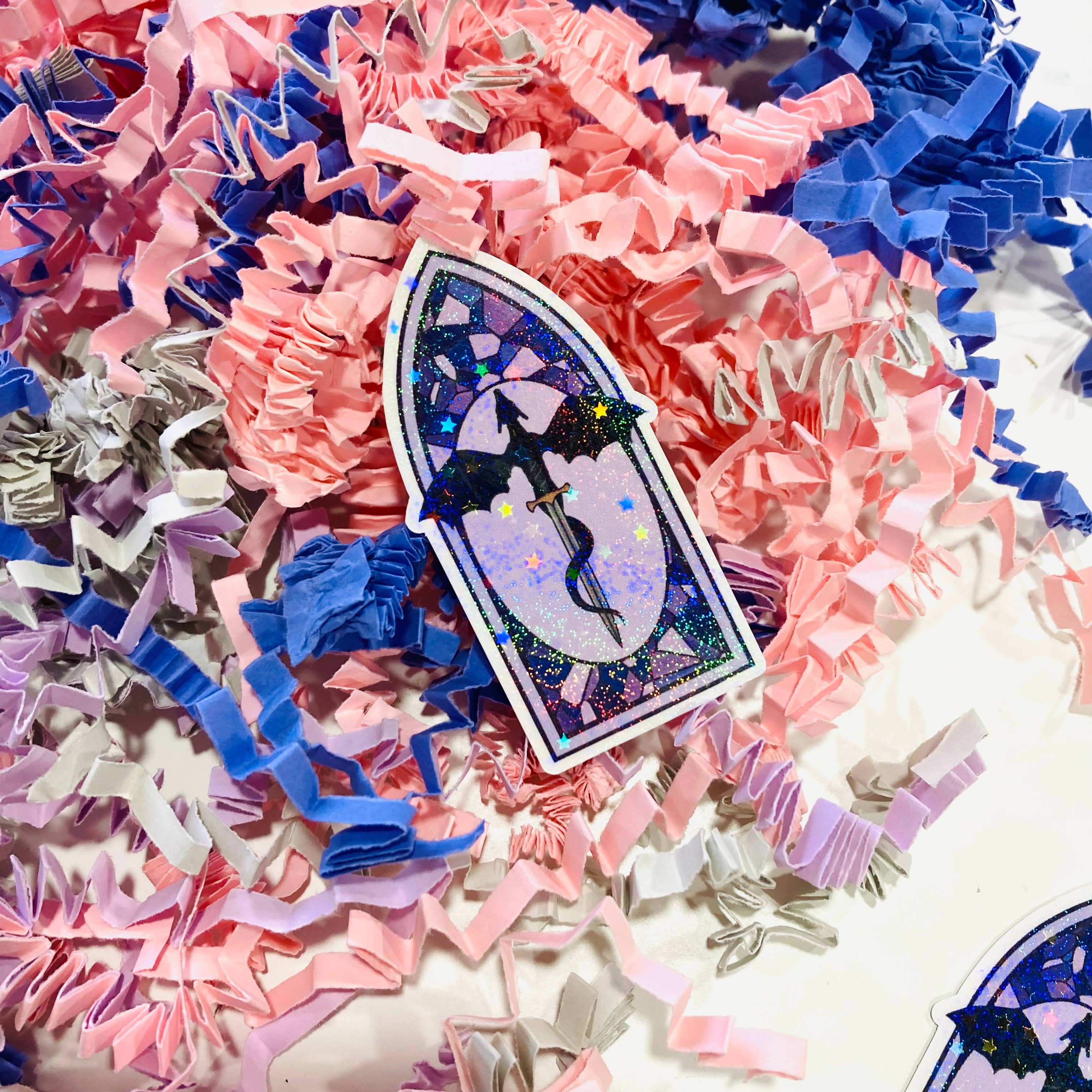 Chapter & Ink - Vente Autocollant - Autocollant découpé en forme de fenêtre en vitrail de dragon1