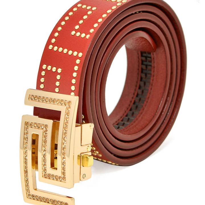 BARABAS - Wholesale Belt - Women's - Rhinestone Greek Pattern Buckle Belts BK8142