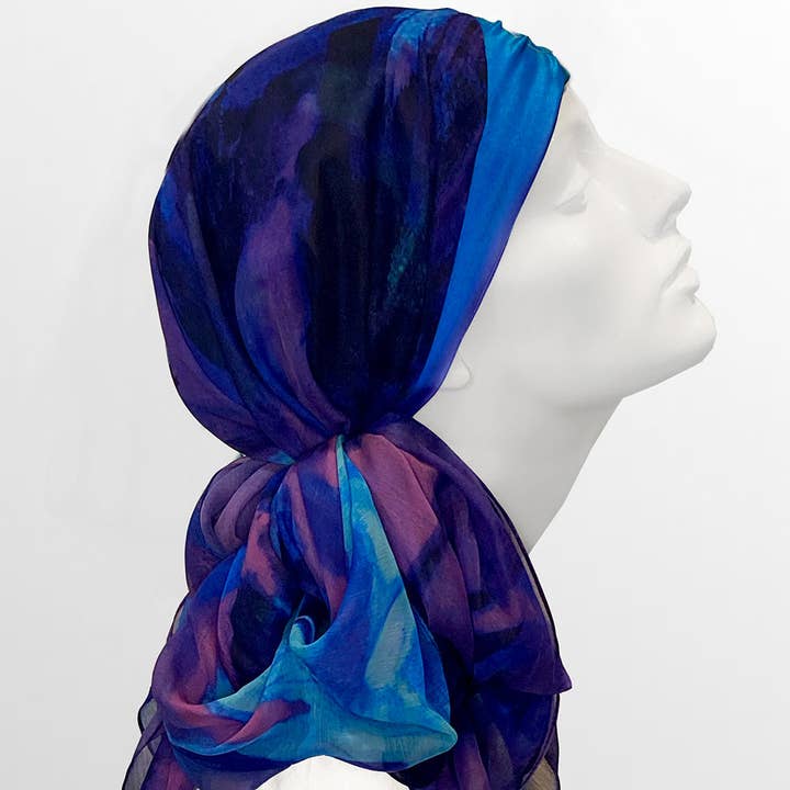 LuxCare Clothing - Wholesale Head Scarf - Women's - Fine Art Headscarf ~ Sapphire1