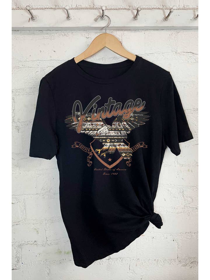 Rustee Clothing - Venta al por mayor Camiseta serigrafiada - Mujer - CAMISETAS VINTAGE CON ESTAMPADO DE ÁGUILA DE GRAN TAMAÑO1