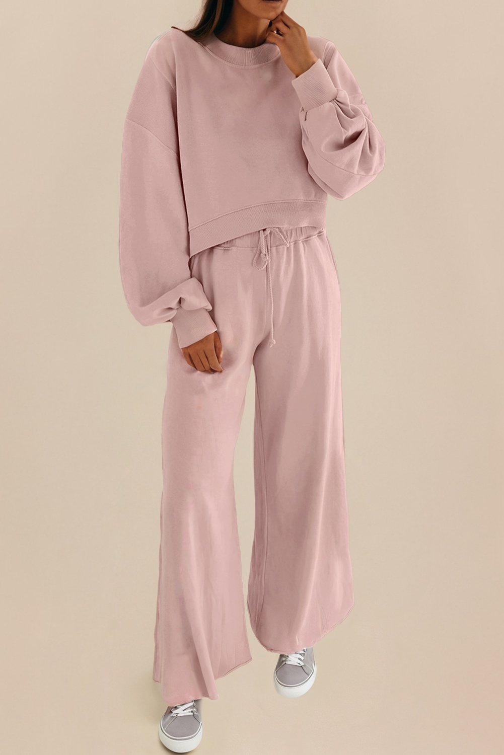 LA Society - Wholesale Lounge Set - Women's - LAS Drop Shoulder Pullover and Wide Leg Pants Set (S-XL)8