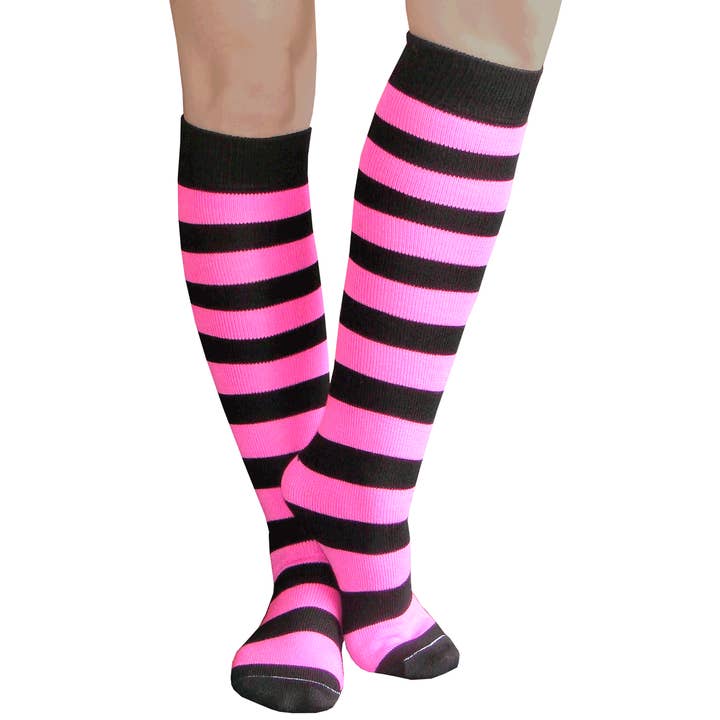 Black/Neon Pink Striped Socks for wholesale by Chrissy's Socks